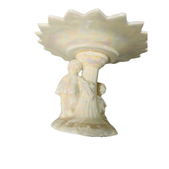 Vintage Soap Dish Iridescent Pearl White 2 Children Glazed Pedestal Holder - Picture 9 of 11